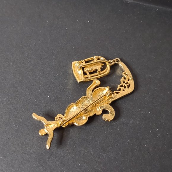 Cute Gold Tone Cat And Bird Cage Brooch - Picture 10 of 10